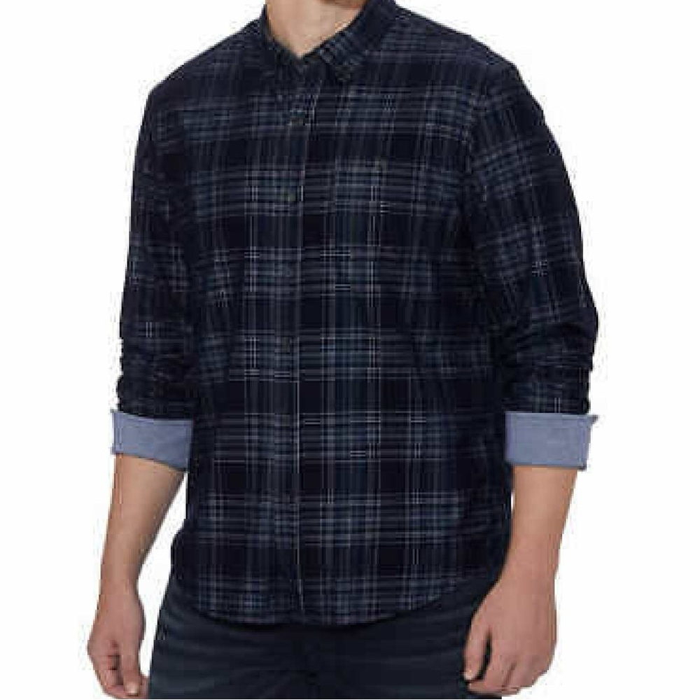 ✨ Legacy Copper & Oak Navy Blue Plaid Button Down